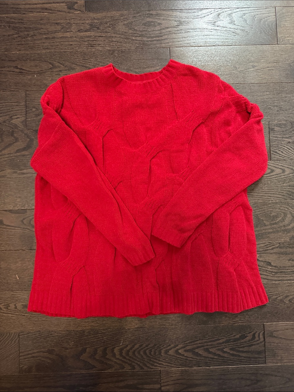 J. Jill Red Cable-Pattern Crewneck Sweater